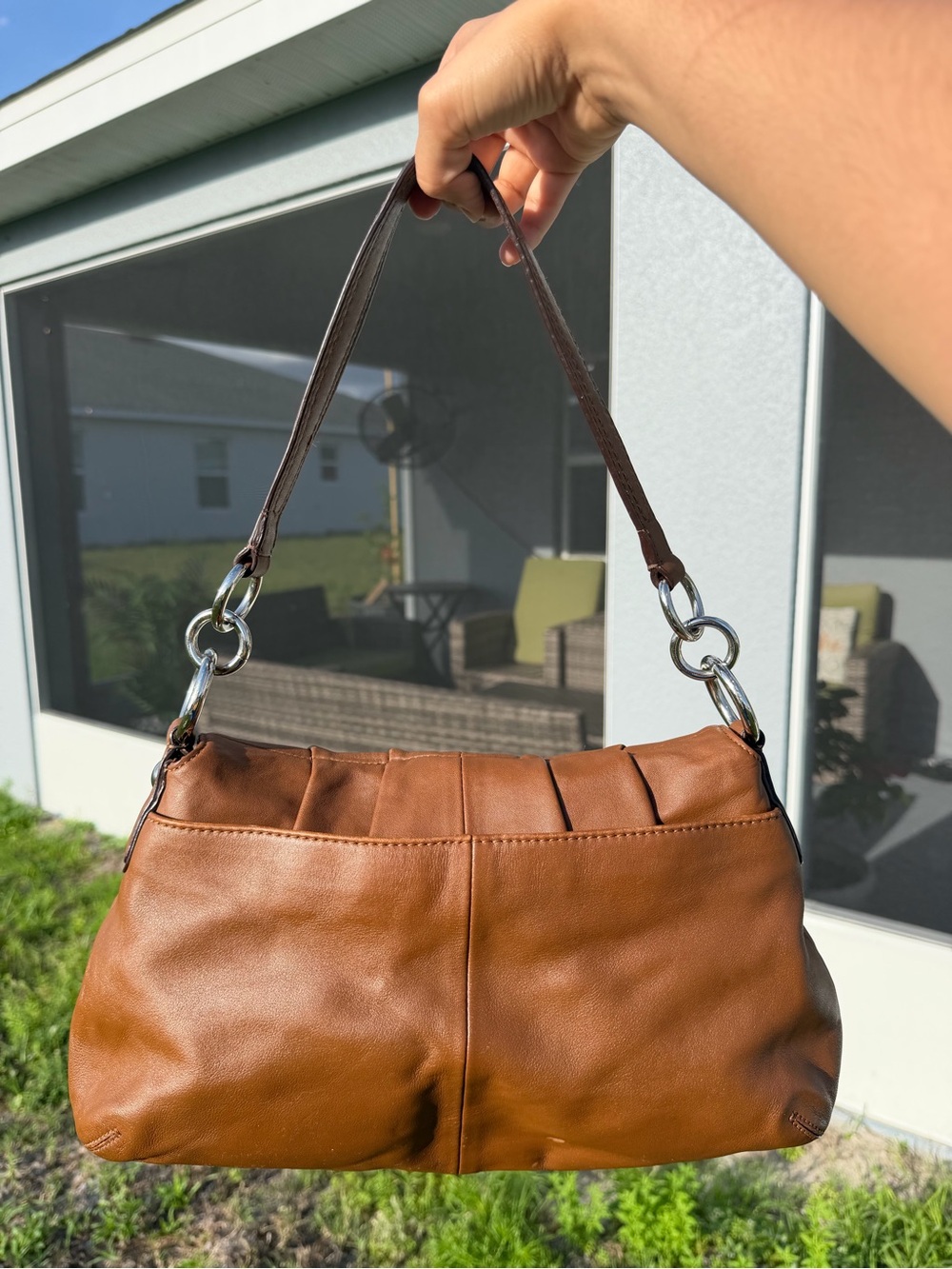 Vintage coach brown soho pleated shoulder bag w silver hardware - Picture 3 of 16